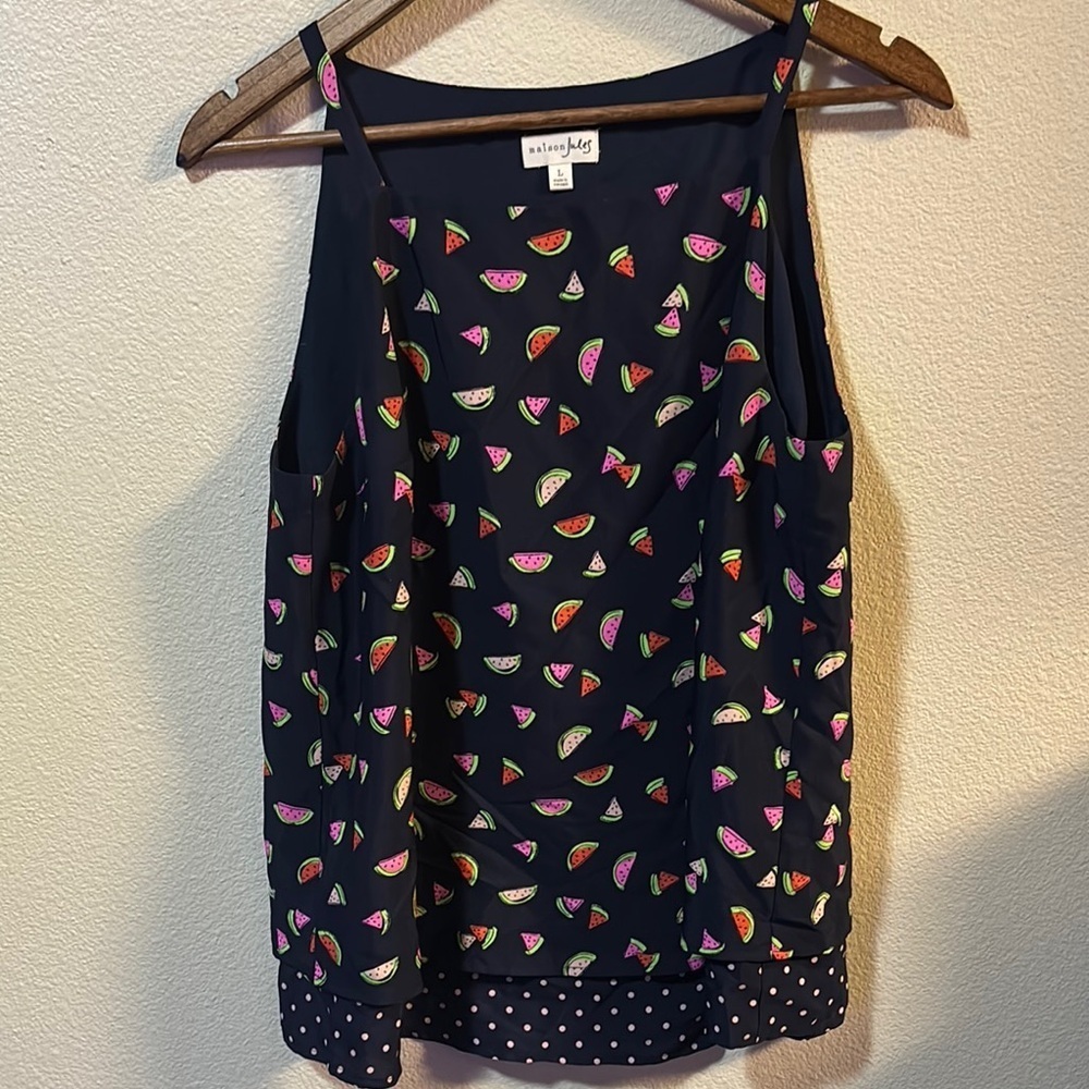 Maison Jules Navy Watermelon Print Tank Top